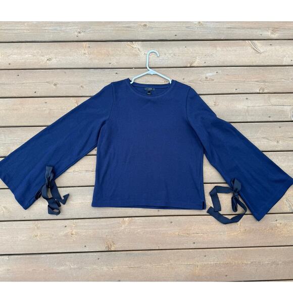 J.Crew size M Ribbon Tie Bell Sleeve Crewneck Sweatshirt - Navy - Picture 4 of 12